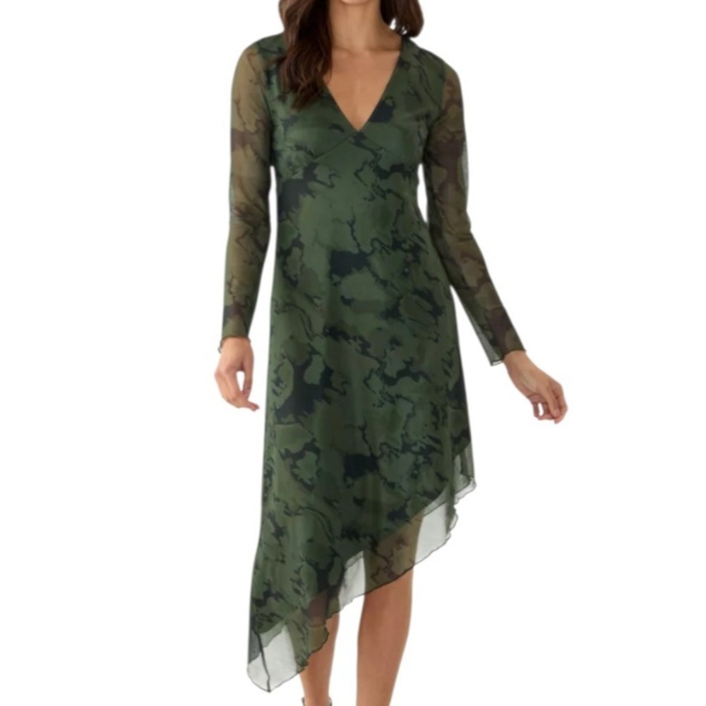 Oak & Trellis Olive Green Asymmetrical Midi Dress‎ SZ XL Whimsigoth Fairy Forest